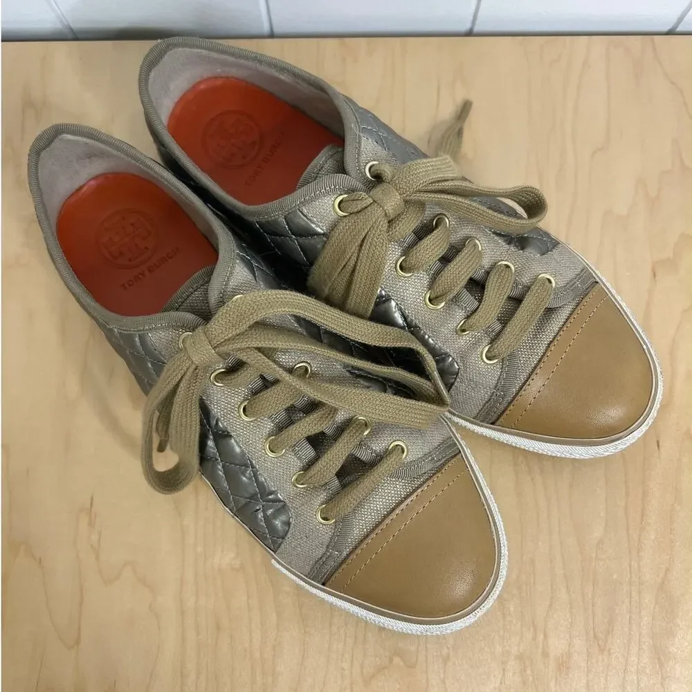 Tory Burch Caspe Quilted Gold Metallic Sneakers Size‎ 9.5